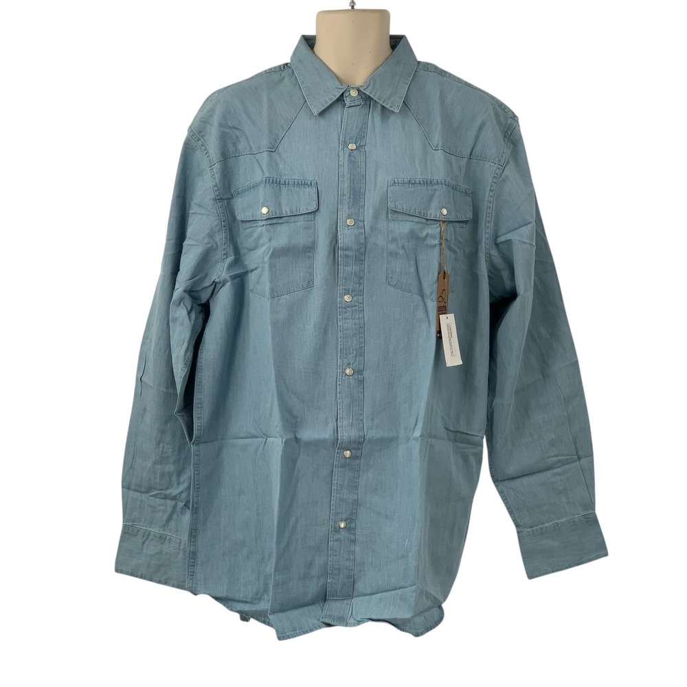 NWT Resistol Men's Western Light Denim Long Sleeve Pearl Snap Button Shirt XL